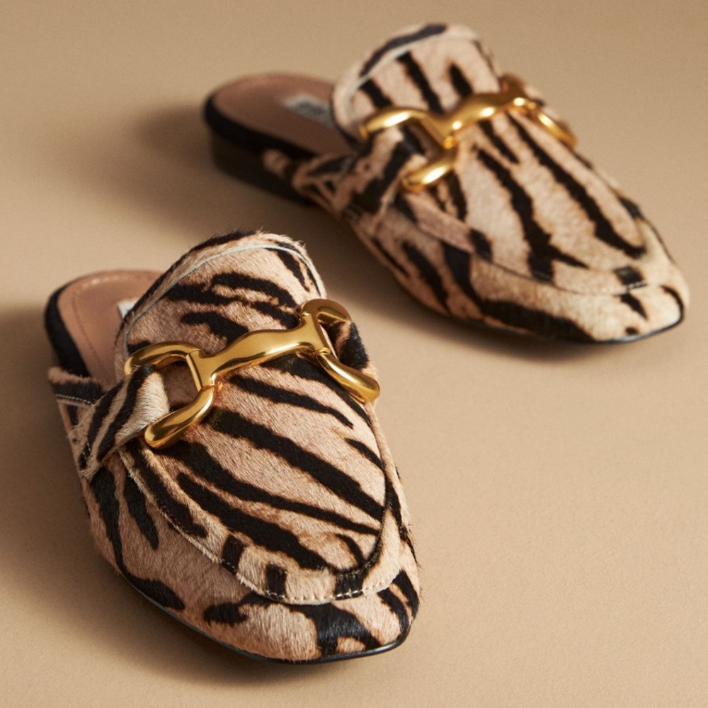 Anthropologie Animal Print Flats with Gold Accent